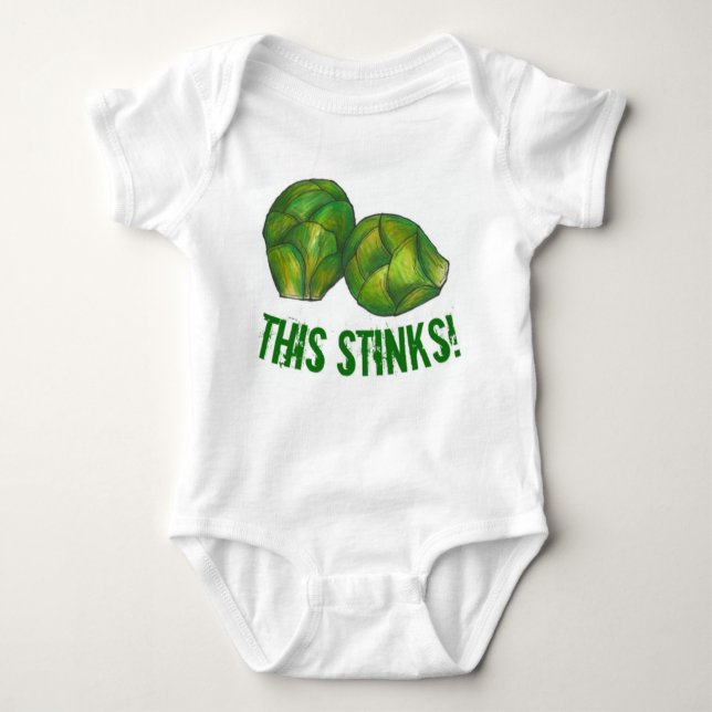 This Stinks! Stinky Green Brussels Sprouts Veggie Baby Bodysuit (Front)