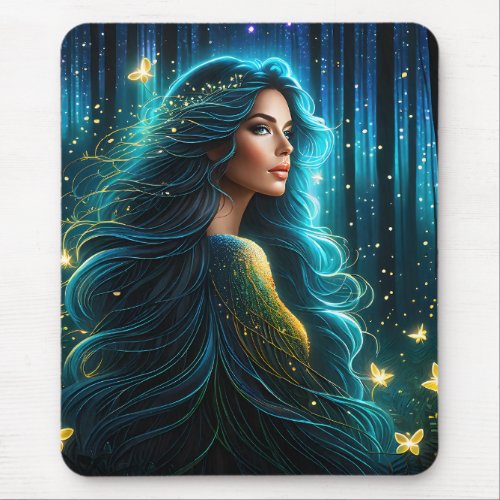 This surreal portrait of a beautiful woman with lo mouse pad