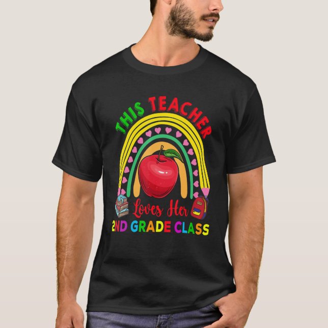 This Teacher Loves 2nd Grade Class Pencil Rainbow  T-Shirt (Front)
