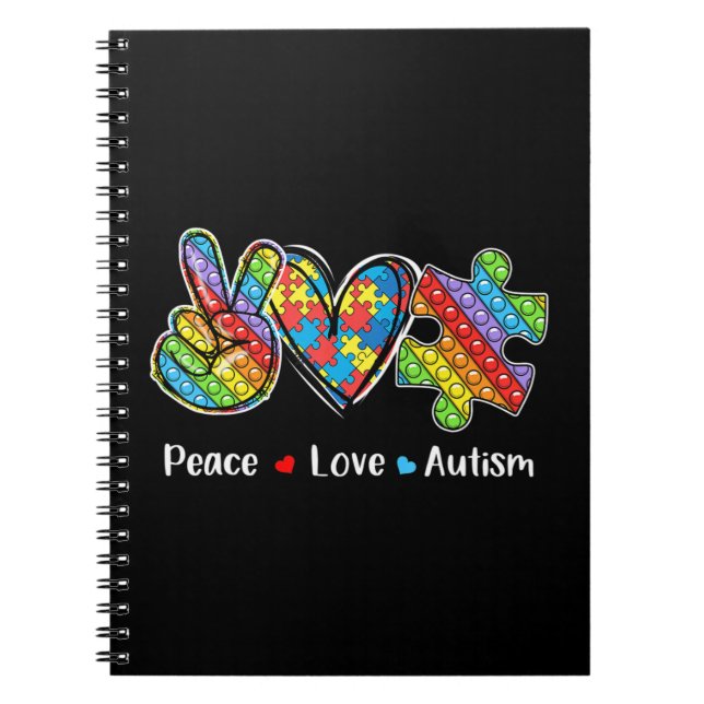 This tee with peace hand, heart shape and pop it s notebook (Front)