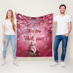 This Too Shall Pass Abstract Tree Leaves Pink Fleece Blanket