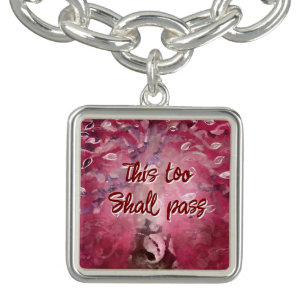 This Too Shall Pass Abstract Tree Pink White Bracelet
