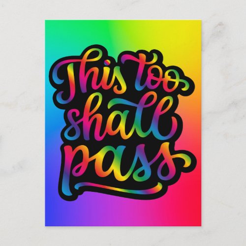 This too shall pass  Typography Rainbow Postcard