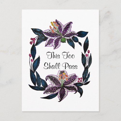 This Too Shall Pass Watercolor Lily Wreath Postcard