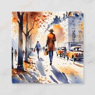 This urban art watercolour painting is an autumn s square business card