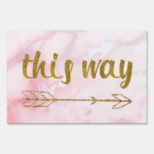 This Way Arrow Gold Glitter Marble Sign Small