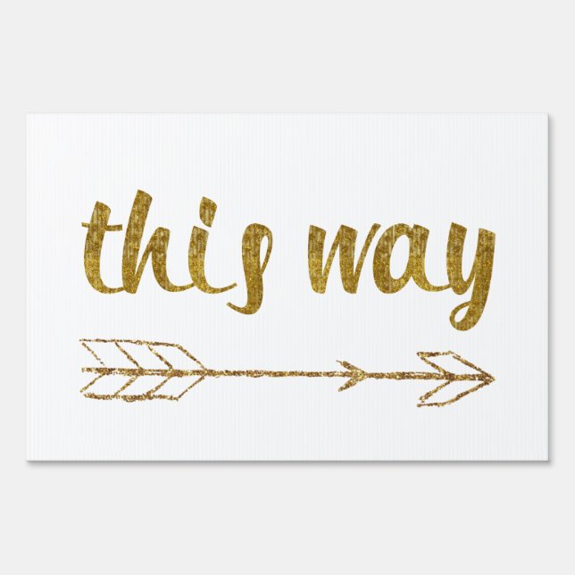 This Way Arrow Gold Glitter Sparkle Sign Small (Front)