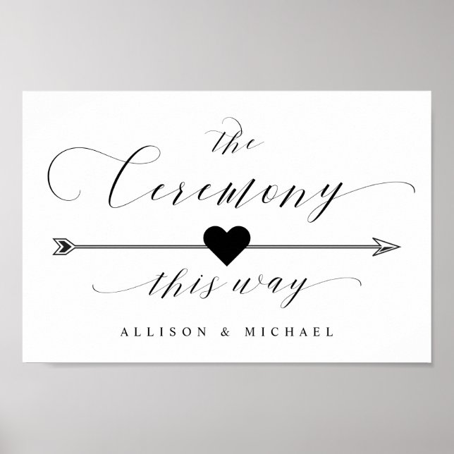 This Way Ceremony Calligraphy Arrow Right Sign (Front)