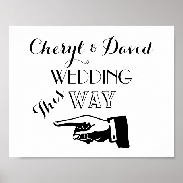 This Way Hand Pointing Custom Wedding Sign (Front)