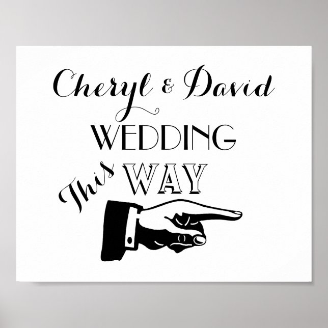 This Way Hand Pointing Custom Wedding Sign (Front)