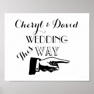 This Way Hand Pointing Custom Wedding Sign