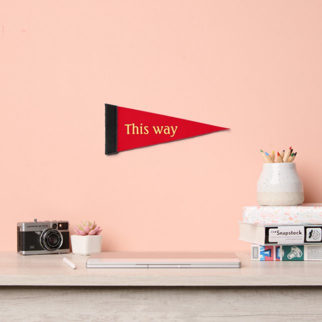 This way Simple Cute Red with Yellow typography Pennant Flag (Insitu 2)