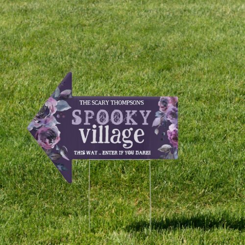 This Way to Spooky Village Florals Halloween Arrow Sign