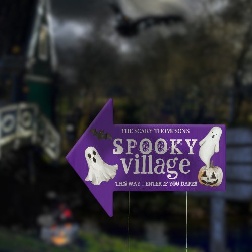 This Way to Spooky Village Ghost Halloween Arrow Sign