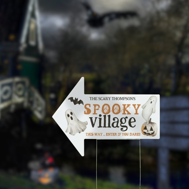 This Way to Spooky Village White Halloween Arrow Sign (Creator Uploaded)