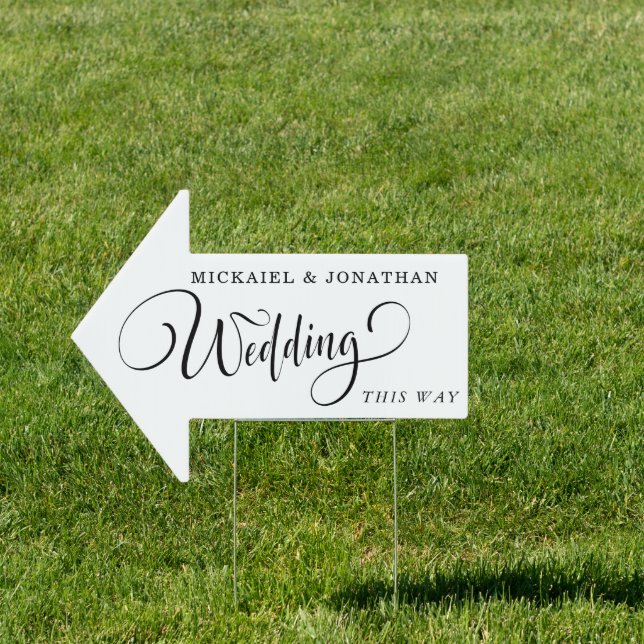 This Way to Wedding Direction White Arrow Sign (Insitu)