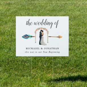 This Way to Wedding Direction White Arrow Sign