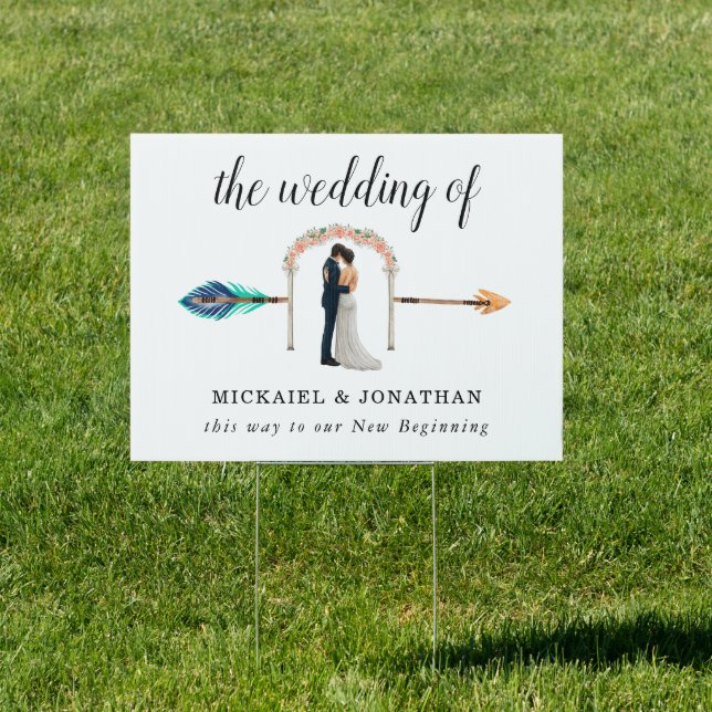 This Way to Wedding Direction White Arrow Sign (Insitu)