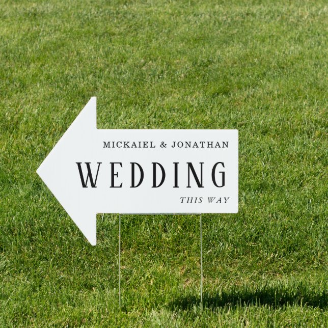 This Way to Wedding Direction White Arrow Sign (Insitu)