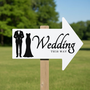 This Way to Wedding Dress Tuxedo Direction Sign