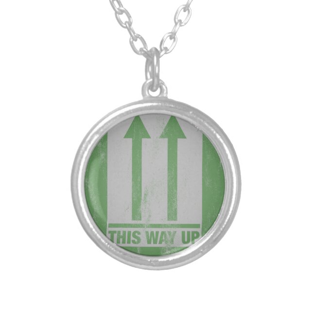 This way up sign silver plated necklace (Front)
