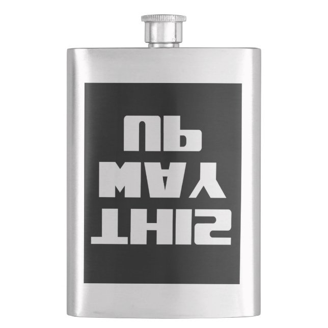 THIS WAY UP Upside Down Text Hip Flask (Front)