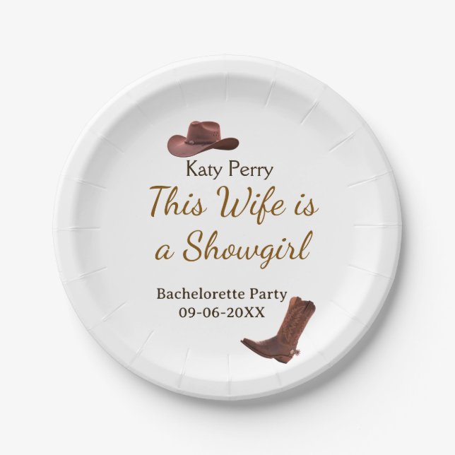 This Wife is a showgirl bachelorette party name da Paper Plates (Front)