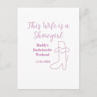 this wife is a showgirl bachelorette party purple  postcard