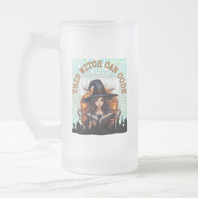 This witch can code frosted glass beer mug (Left)