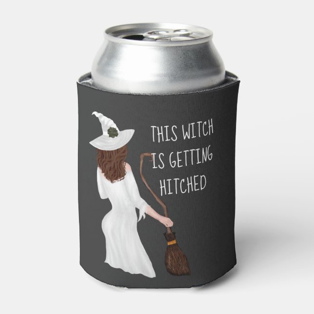 This Witch Getting Hitched Halloween Bachelorette Can Cooler (Can Front)