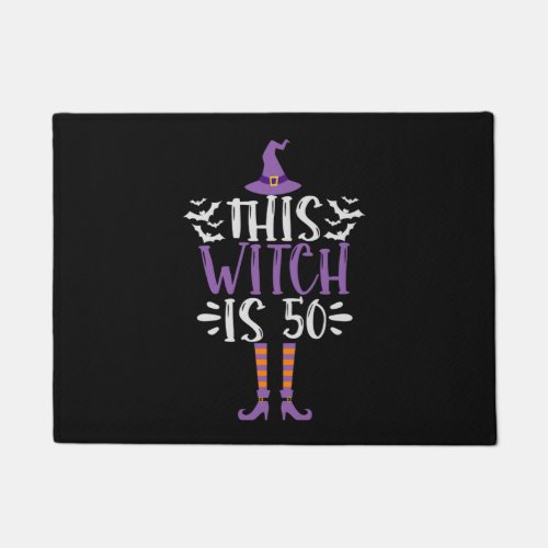 This Witch is 50th Funny Spooky Halloween Birthday Doormat