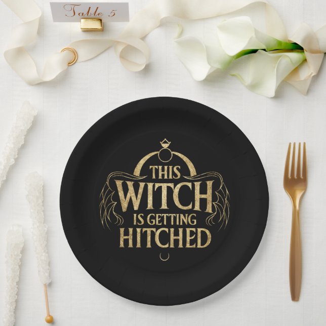 This Witch is Getting Hitched Hallo Wedding Bride Paper Plates (Wedding)