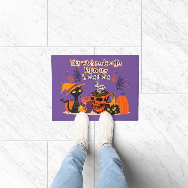 This Witch Needs Coffee Before Any Hocus Pocus Doormat (Indoor)