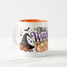 This Witch Runs on Coffee Halloween Two-Tone Coffee Mug