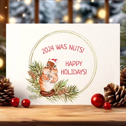 This Year Was Nuts Funny Christmas Wreath Squirrel Holiday Card