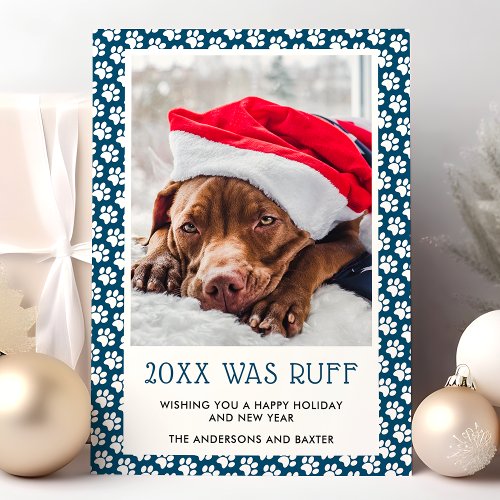 This Year Was Ruff Blue Pet Photo Christmas Card