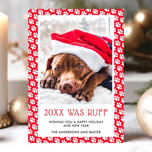 This Year Was Ruff Red Pet Photo Christmas Card