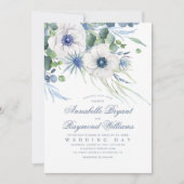 Thistle Anemone Greenery Dusty Blue Wedding Invitation (Front)