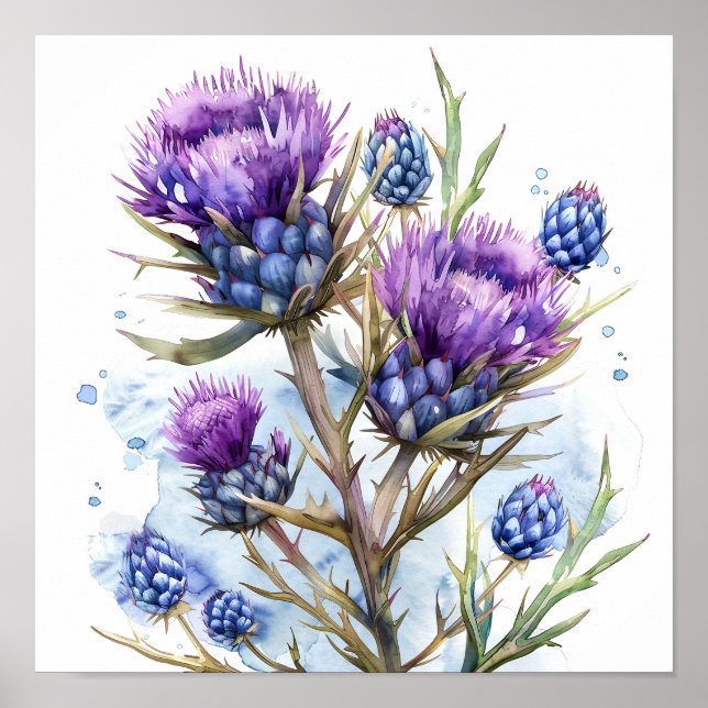 Thistle Art Print, Wildflowers Poster (Front)