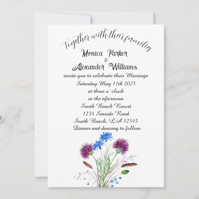 Thistle Botanical Elegant Simple Minimal Wedding   Invitation (Front)