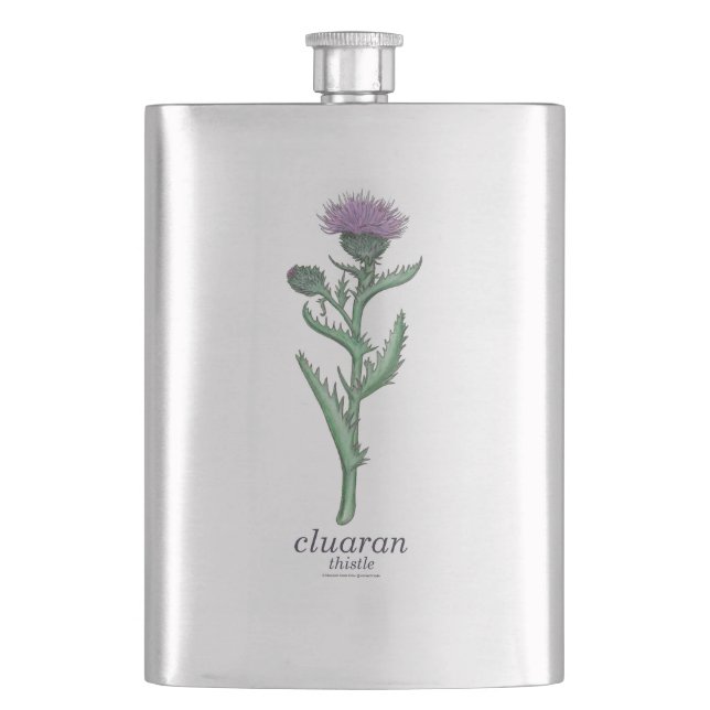 thistle / cluaran with Scottish Gaelic translation Flask (Front)
