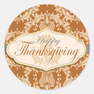 Thistle Damask Thanksgiving Classic Round Sticker