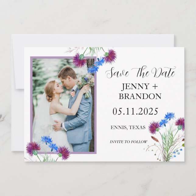 Thistle Elegant Scottish Purple Floral Photo  Save The Date (Front)
