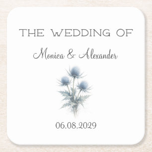 Thistle Floral Scottish Scotland Wedding Square Paper Coaster