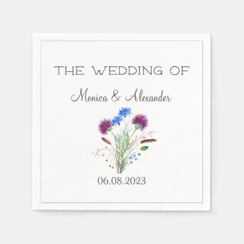 Thistle Floral Scottish Watercolor Wedding Party Napkins