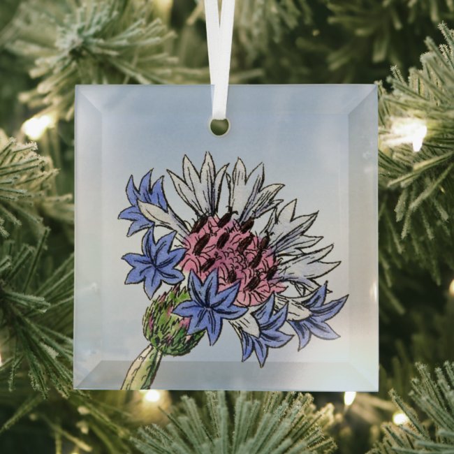 Thistle Flower Blue Beveled Glass Ornament