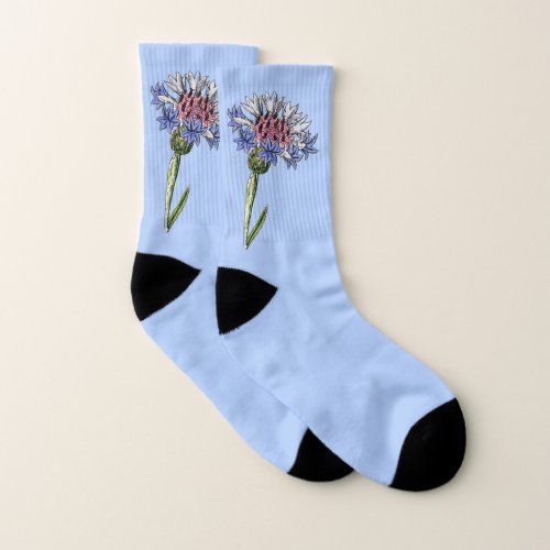 Thistle Flower Blue Socks