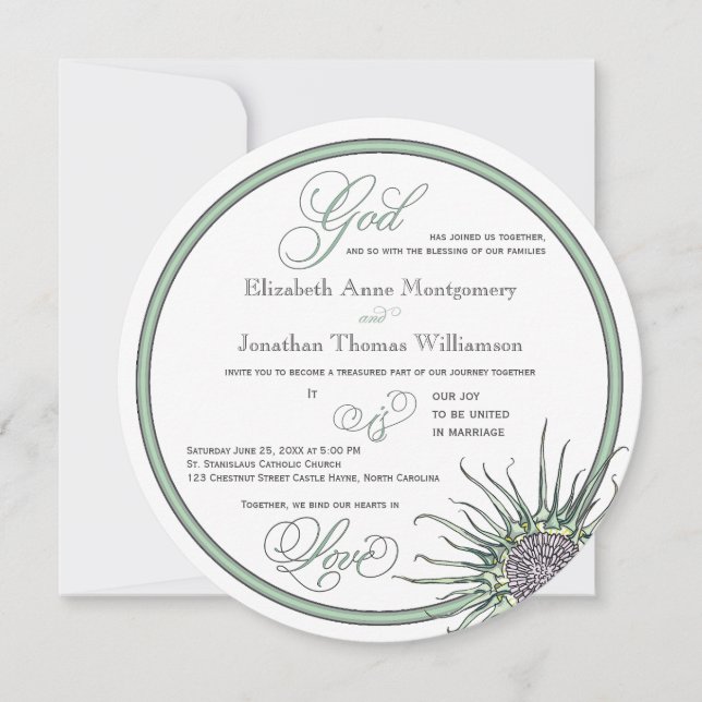 Thistle Flower God is Love Christian Wedding Card (Front)