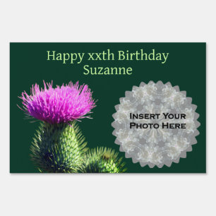 Thistle Flower Personalized Photo Happy Birthday Sign