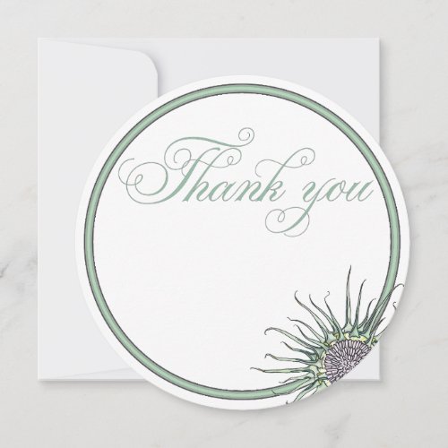 Thistle Flower Round Wedding Thank You Card